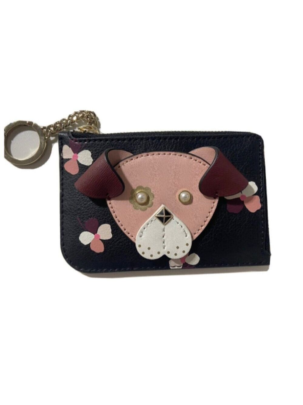 ♠️♠️ Kate Spade Floral Pup Cherrywood Medium L-Zip Card Holder NWOT